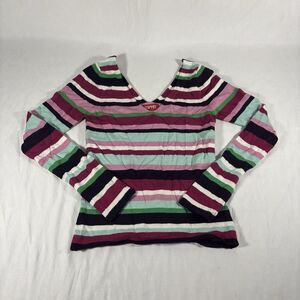 Esprit Womens Striped Ribbed Sweater V Neck XS